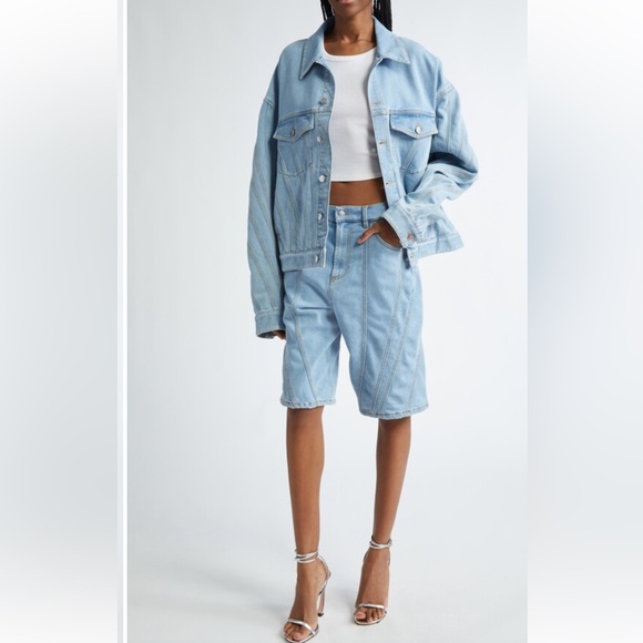 MUGLER Thierry Spiral Blue Denim Shorts 42 FR